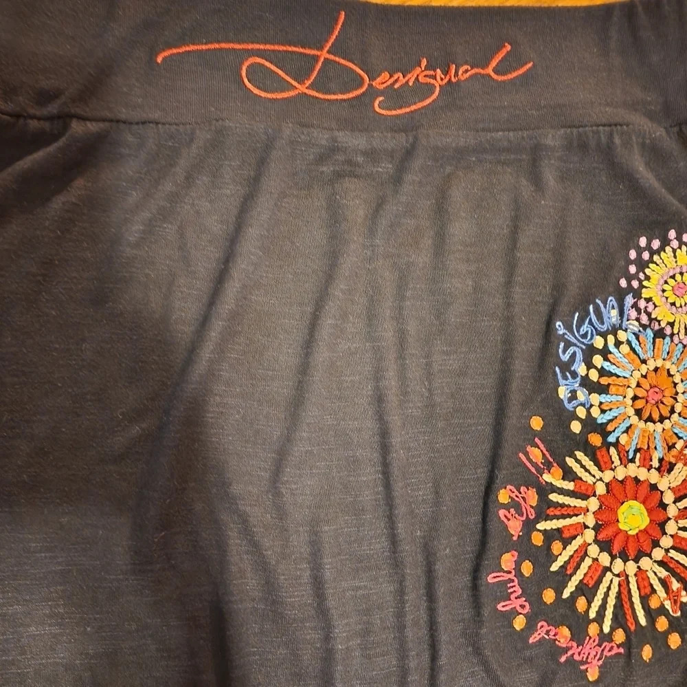 Desigual Skirt Small Black Floral A Line Stretch Embellished Artsy Fal Aurora - Picture 10 of 12